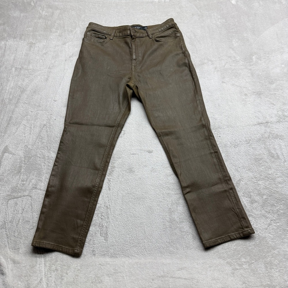 Lauren Ralph Lauren Wax Coated Jeans Womens 14 Brown Straight High Rise Metallic